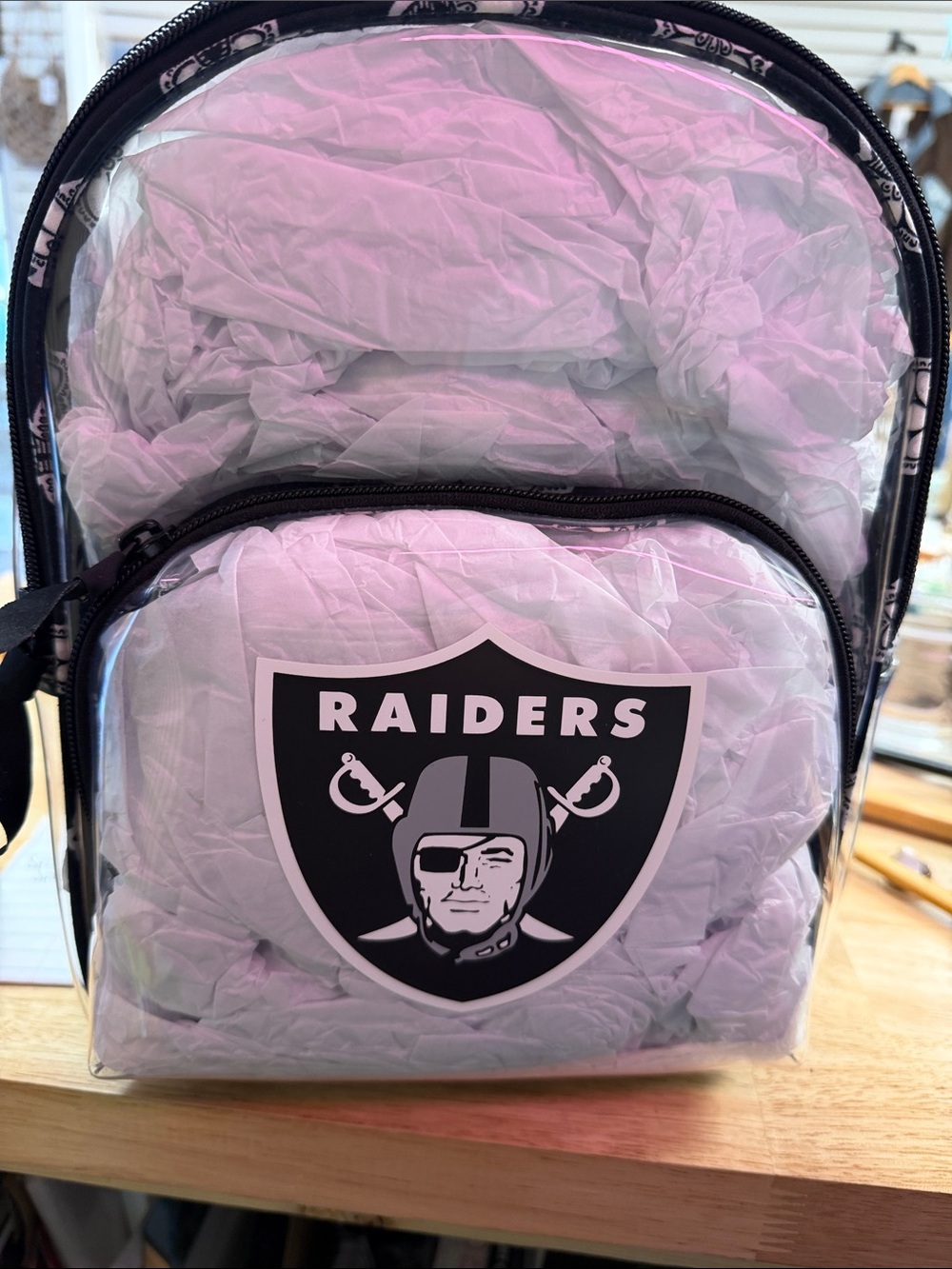 Raiders NFl collab Clear Mini Backpack with Black & White Raiders
